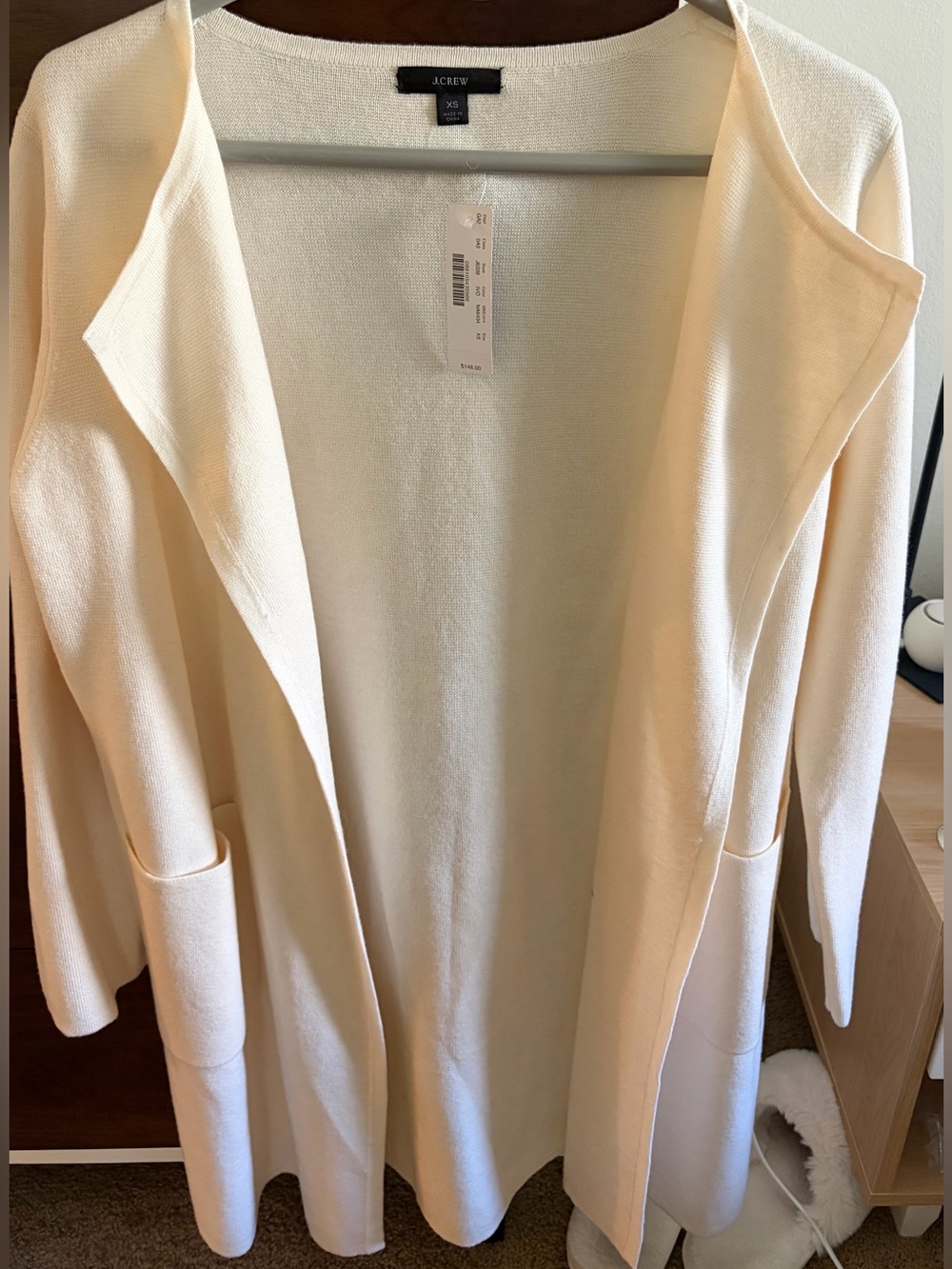 J. Crew Cream Open-Front Longline Cardigan